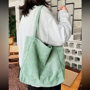 Mint Green Corduroy Tote Bag